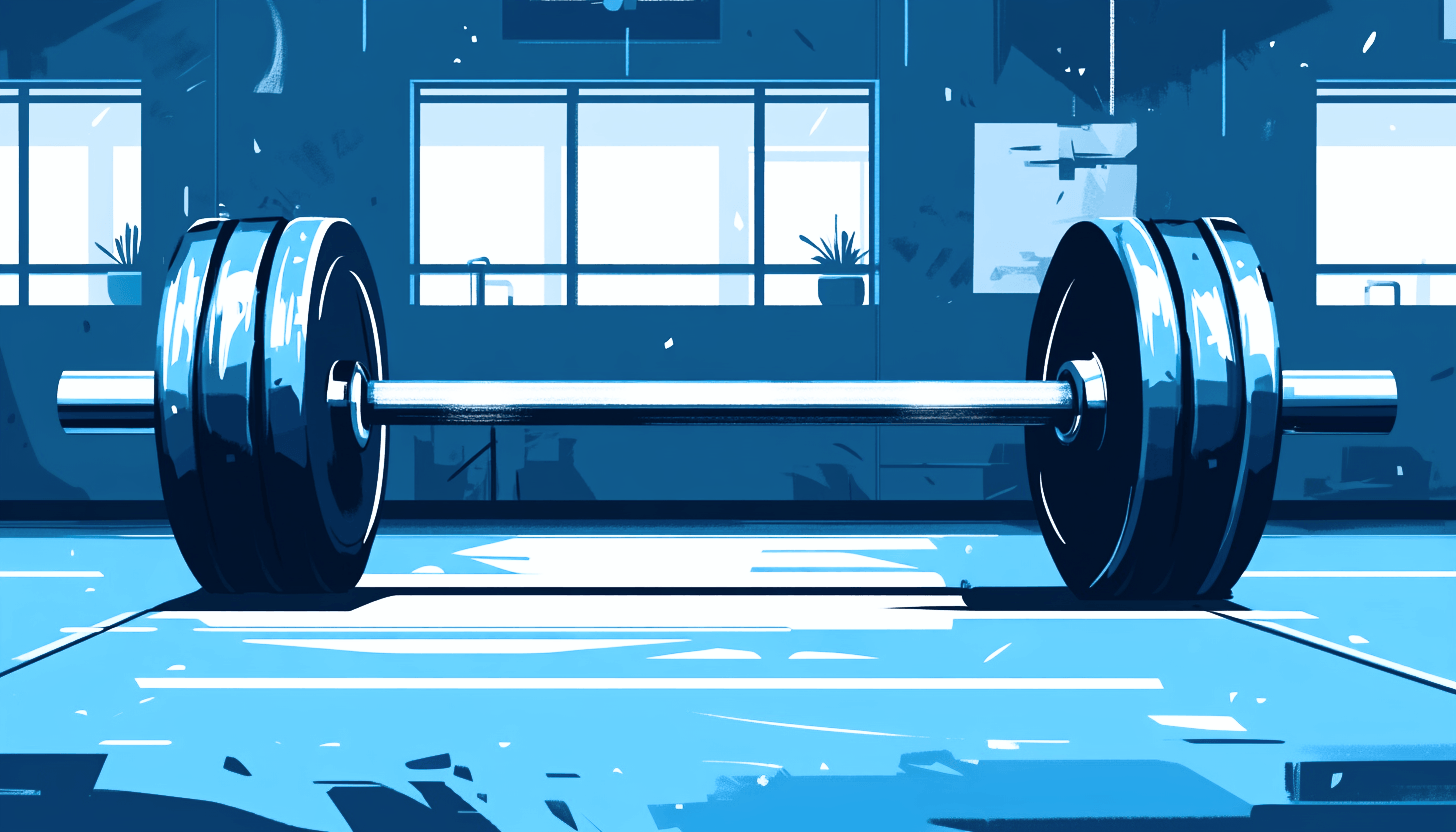 A barbell with weights on a gym floor
